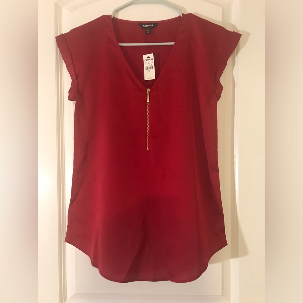 Express Red Zip Front Satin Grammercy Tee Sexy Size XS
